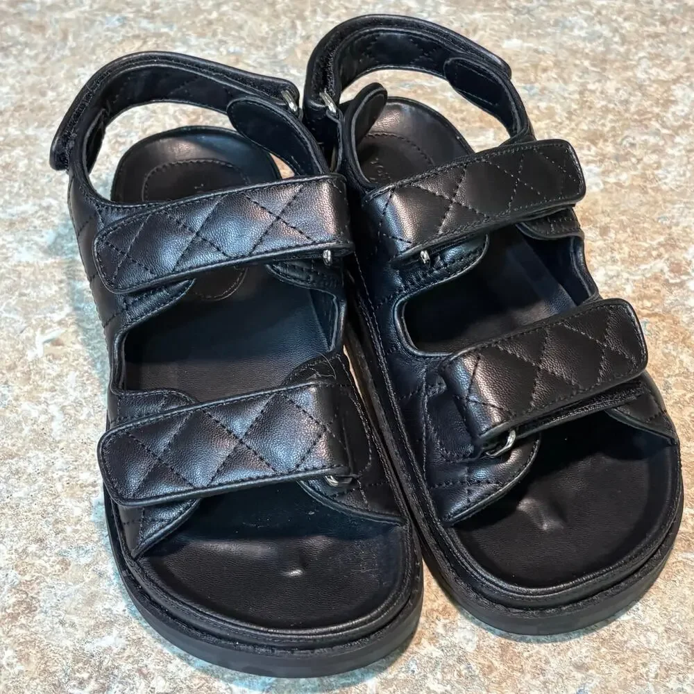 Tony Bianco Hiranni Black Sheep Nappa Leather Quilted Dad Sandals Size 38